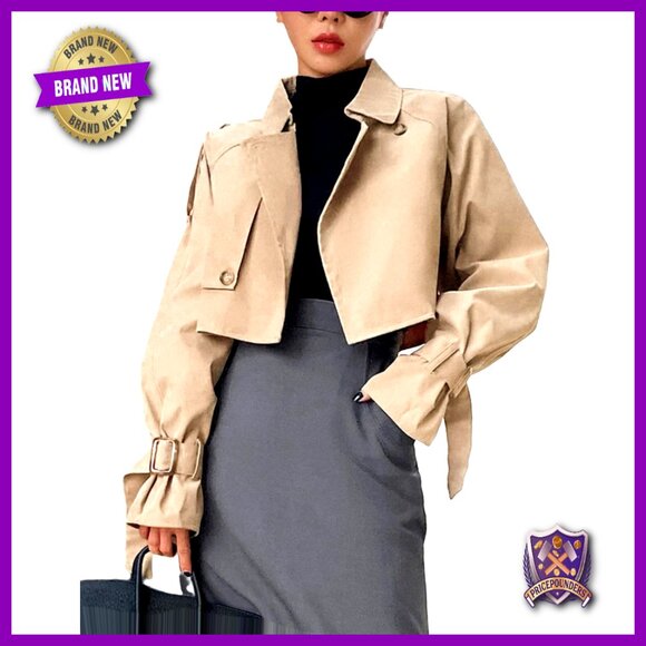 Jackets & Blazers - Cropped Trench Coat Classic Double-Breasted Lapel Y2K Chic Casual Outerwear